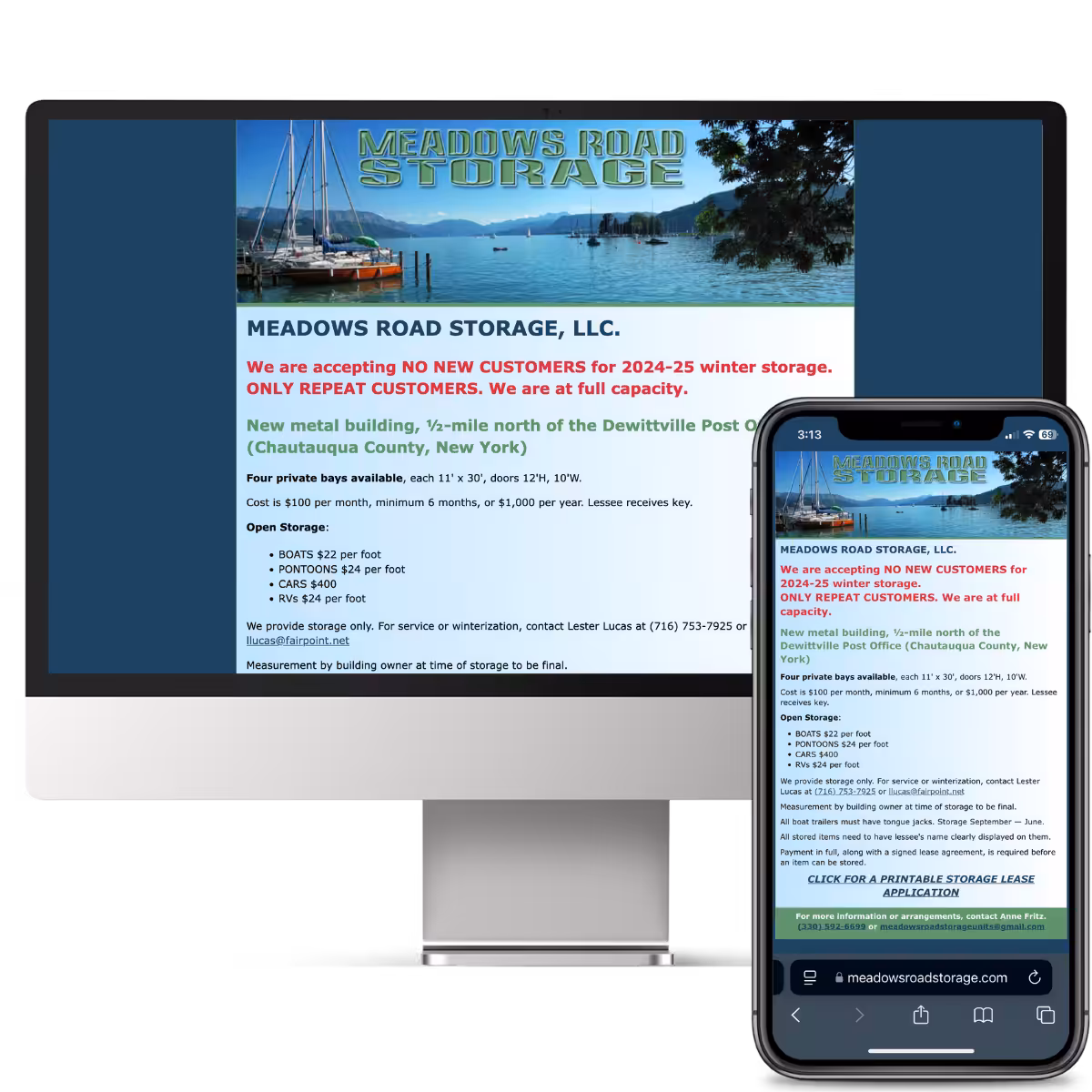 Meadows Road Storage Website Combo View