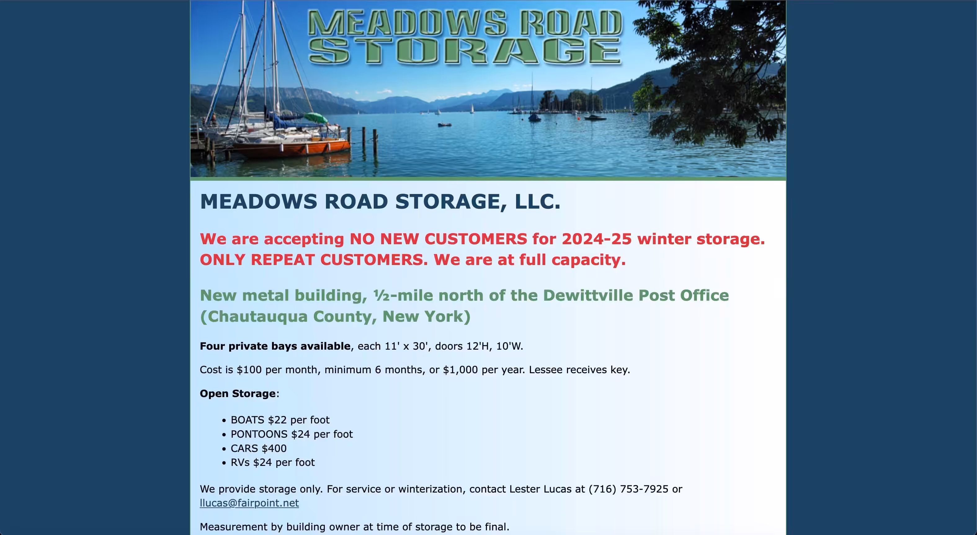 Meadows Road Storage Website Example