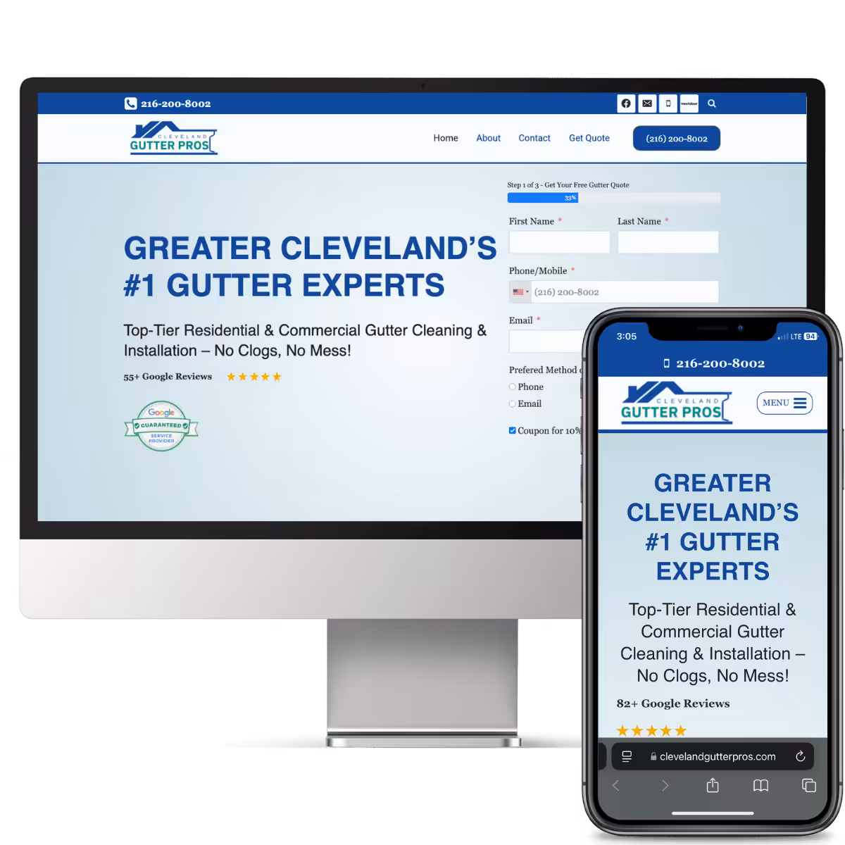Cleveland Gutter Pros Website Combo View