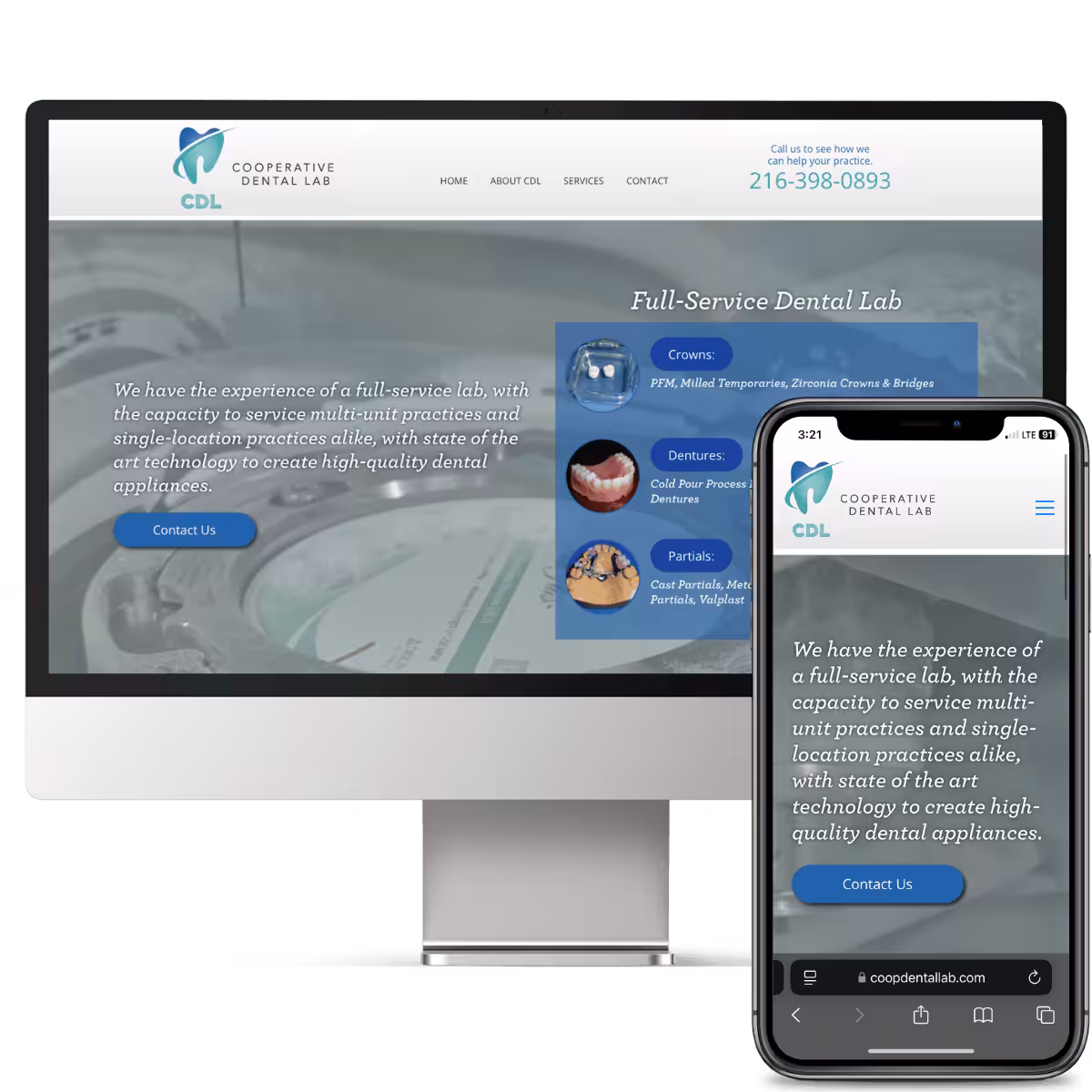 Cooperative Dental Lab Website Combo View